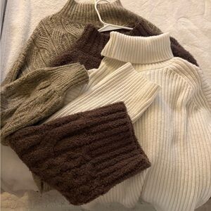 3 pack Women's Turtleneck Sweaters - Cream, Brown, TanSMM